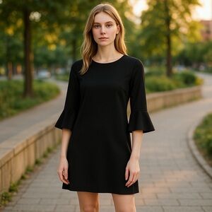 Black Classic Flutter Sleeve Zippered Dress.  Sz S